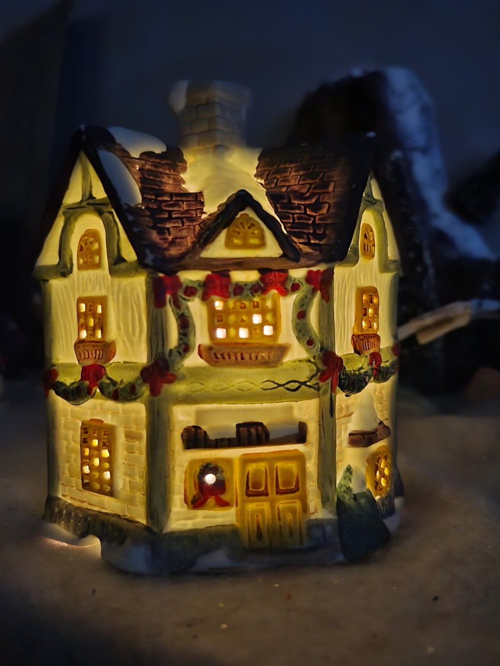 Vintage Lighted Porcelain Christmas Village House - Tudor Style Cottage